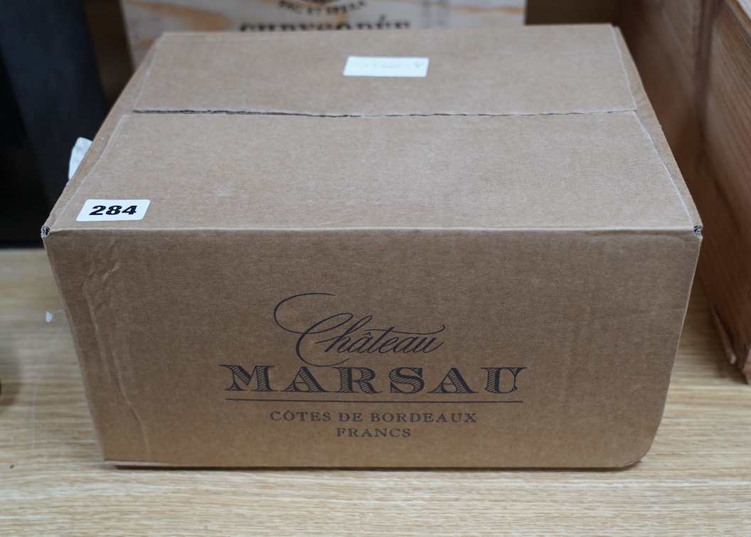 A sealed case of six bottles of Chateau Marsau, 2010. Condition - good